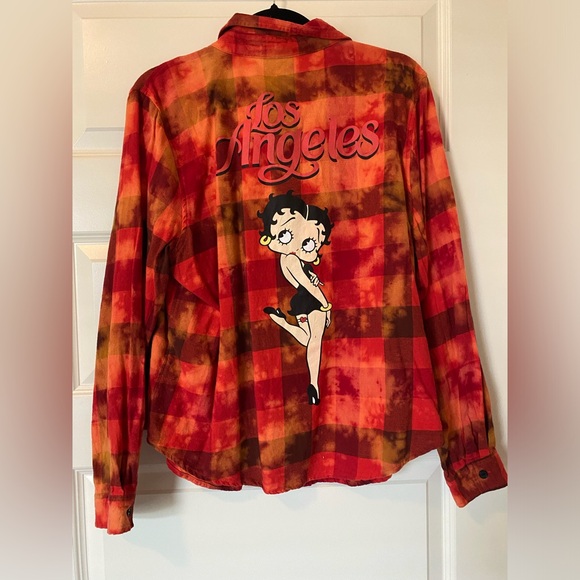 Betty Boop Tops - Betty Boop Los Angeles Orange Plaid Shirt